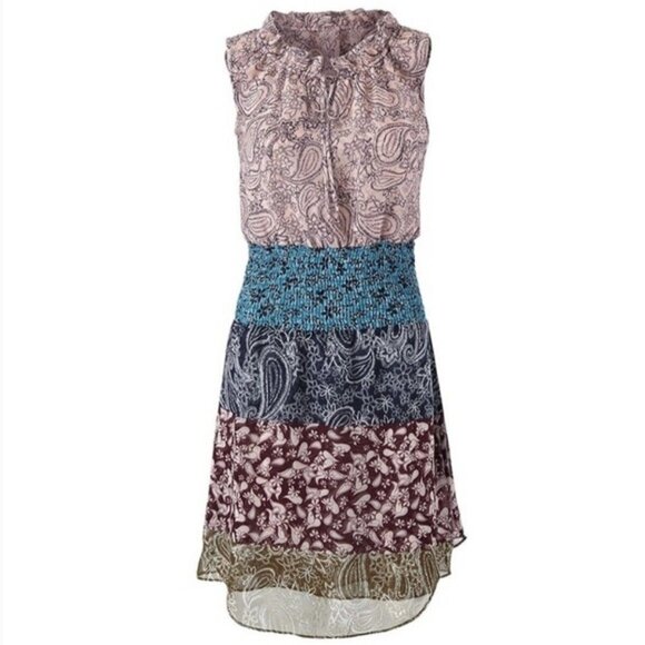 Cabi Dani Smocked Patchwork Dress Women’s Size Small Pink Paisley - Picture 2 of 10